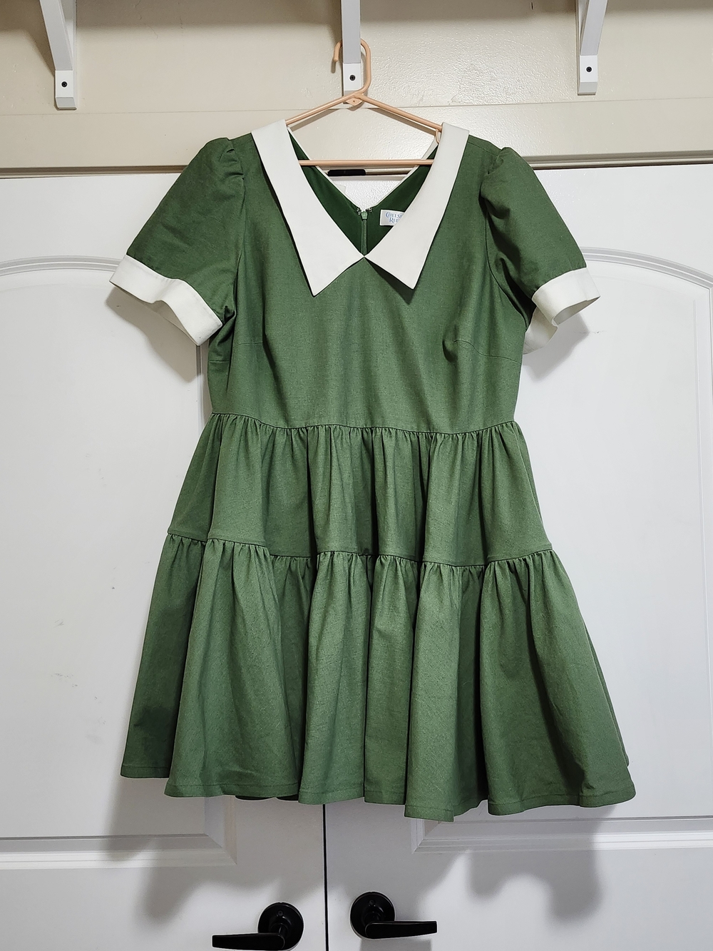 Green Tiered Mini Dress with White Peter Pan Collar